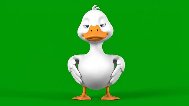 3D Cartoon Duck Animation on a Green Screen Background for Video Production
