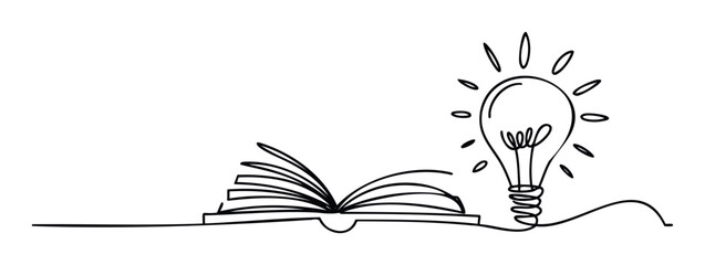 Open book inspiring a glowing light bulb symbolizing knowledge, learning, and new ideas for educational content and creative projects
