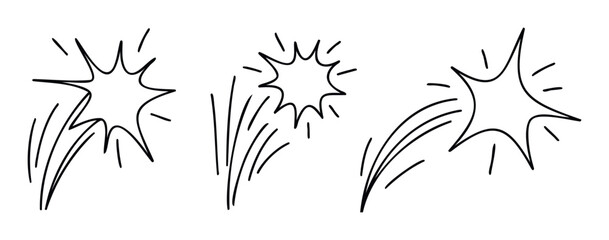 Hand drawn comic style explosions and abstract starburst shapes with dynamic lines conveying impact and energy for graphic design and motion graphics projects