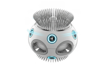 Futuristic spherical device with bristles isolated on transparent background for tech and design inspiration