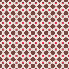 Cream and Brown Retro Geometric Seamless Pattern with Red Square Accents