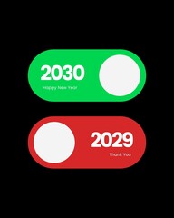 Happy New Year 2030 and Thank You 2026 Toggle Button Illustration, Flat Design Concept