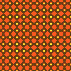 Orange and Brown Retro Geometric Seamless Pattern with Yellow Square Motifs
