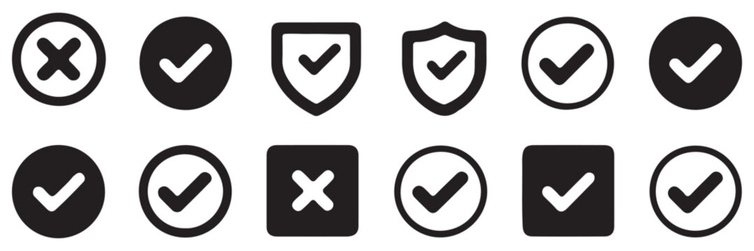 Check mark icon set. Check box icon with right and wrong buttons and yes or no checkmark icons in green tick box and red cross. vector illustration .