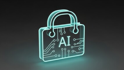 Green, glowing, and transparent image of a bag with the word AI on it