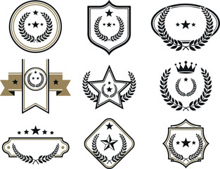 Elegant Set of Laurel Wreath Emblems with Stars for Award Recognition
