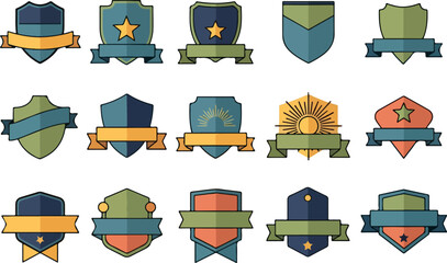 Collection of decorative shields with ribbons for custom emblems and badges