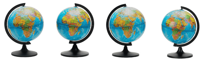 Set of colorful world globes isolated on transparent PNG background set