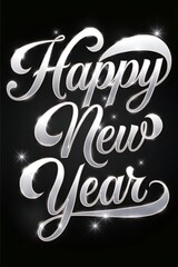 Happy new year white text with sparkling lights on black backgroun