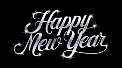 Happy new year white text with sparkling lights on black backgroun
