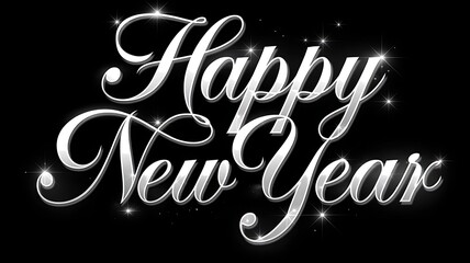 Happy new year white text with sparkling lights on black backgroun