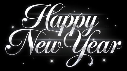 Happy new year white text with sparkling lights on black backgroun
