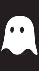 Obraz premium Minimalist cartoon ghost icon with round sheet and simple eyes on a dark background.