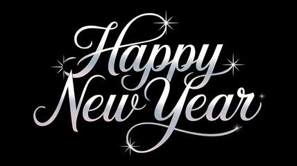 Happy new year white text with sparkling lights on black backgroun