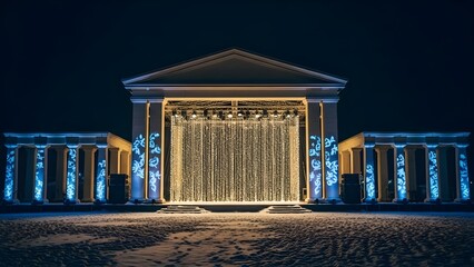 冬の夜に照らされる屋外ステージ