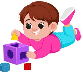 Girl Playing with Shape Sorter Illustration