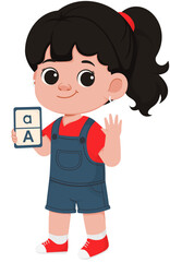 Illustration of Girl Holding Alphabet Card