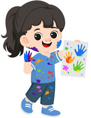 Illustration of Girl Holding Handprint Art