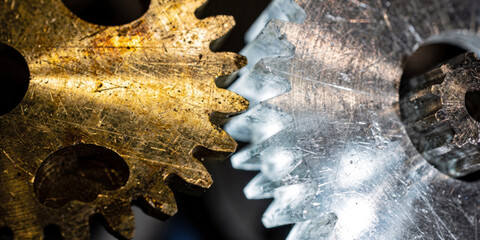 Industrial gears mesh together showing ai technology and complex ethics involved. Proper regulation ensures mechanical teamwork and functional system for future innovation