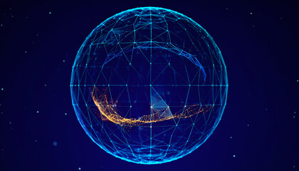 Digital globe with data visualization representing global network connections.