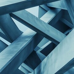 Obraz premium Modern steel structure with intersecting blue beams and angular design