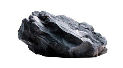 Rough dark gray stone rock with angular surfaces and textured striations, suitable for natural geology themes and landscaping concepts.