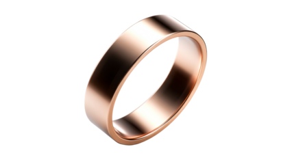 Polished rose gold wedding band with flat edges and smooth interior, perfect for symbolizing love and commitment in jewelry advertising and gift presentations.
