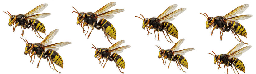 Flying Yellow Jacket Wasps Isolated on White Background
