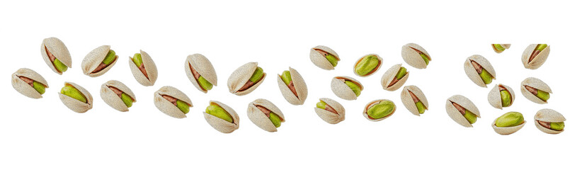 Pistachio Nuts Scattered Set Isolated on White Background