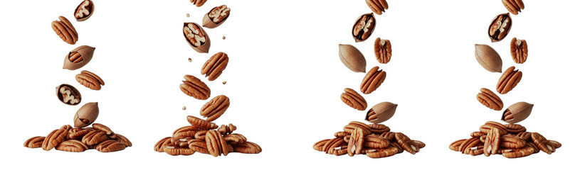 Pecan Nuts Falling Set Isolated on White Background