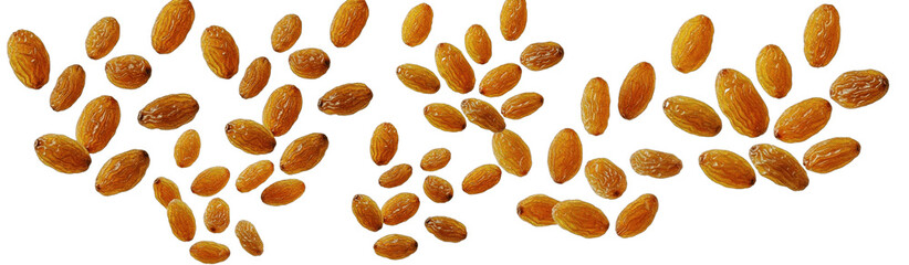 Golden Raisins Set Isolated on White Background