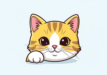 Obraz premium Adorable Cartoon Cat with Big Eyes and Cute Paw.