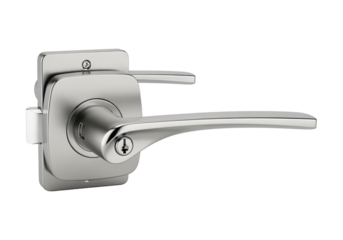 Close-up of silver doorknob against an isolated background.