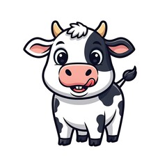 Adorable Cartoon Cow with Playful Expression and Black and White Markings.