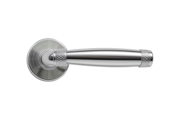 Close-up of silver doorknob against an isolated background.