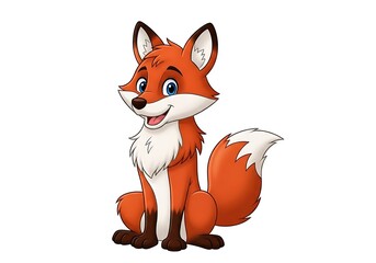 Obraz premium Adorable Cartoon Fox Sitting with a Friendly Expression and Fluffy Tail.