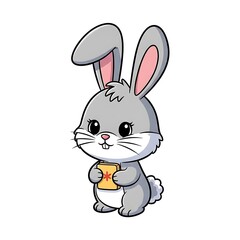 Obraz premium Adorable Cartoon Rabbit Holding a Gift - A Symbol of Celebration.