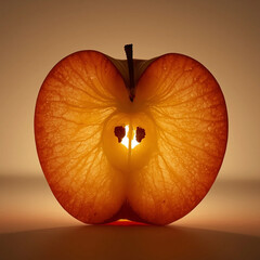 Symmetrical Close-up of a Red Apple Cross-Section Revealing Seeds and Juicy Texture