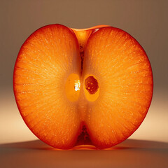 Symmetrical Close-up of a Red Apple Cross-Section Revealing Seeds and Juicy Texture
