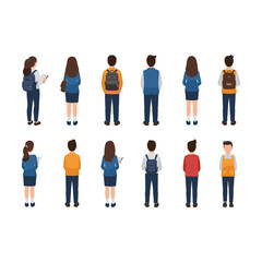 Obraz premium Diverse group of students standing together, back view, ready for school.