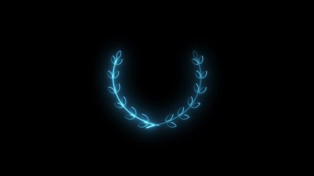 Elegant glowing neon leaf wreath frame on a dark background. Perfect for logo design, wedding invitations, branding, badges, and decorative elements.
