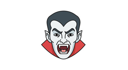 Fototapeta premium Illustration of a menacing vampire's face with fangs and red cape collar, perfect for Halloween or spooky themes
