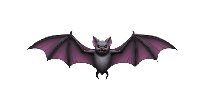 A dark, menacing bat with outstretched wings and sharp teeth, isolated on a white background, ready to swoop