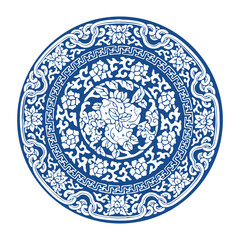 Chinese Blue and White Porcelain Pattern, Traditional Vector Design