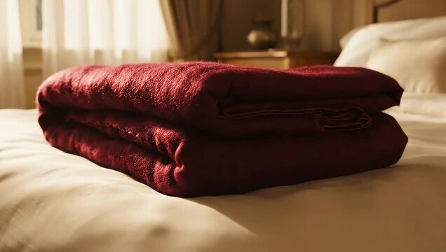 Cozy Comfort - A Luxurious Red Blanket on a Bed.