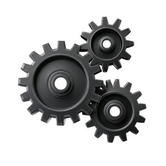 3d illustration of three interlocking gears isolated on transparent background