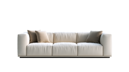 Luxurious cream fabric threeseater sofa with plush throw pillows, perfect for modern living room interiors and furniture advertisements.