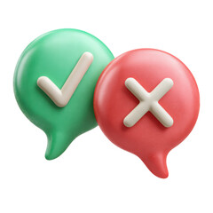 3d illustration of green checkmark and red cross in speech bubbles isolated on transparent background