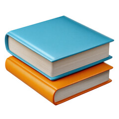 3d illustration of two stacked books, one blue and one orange, isolated on transparent background