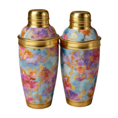 3d illustration of two colorful floral cocktail shakers isolated on transparent background